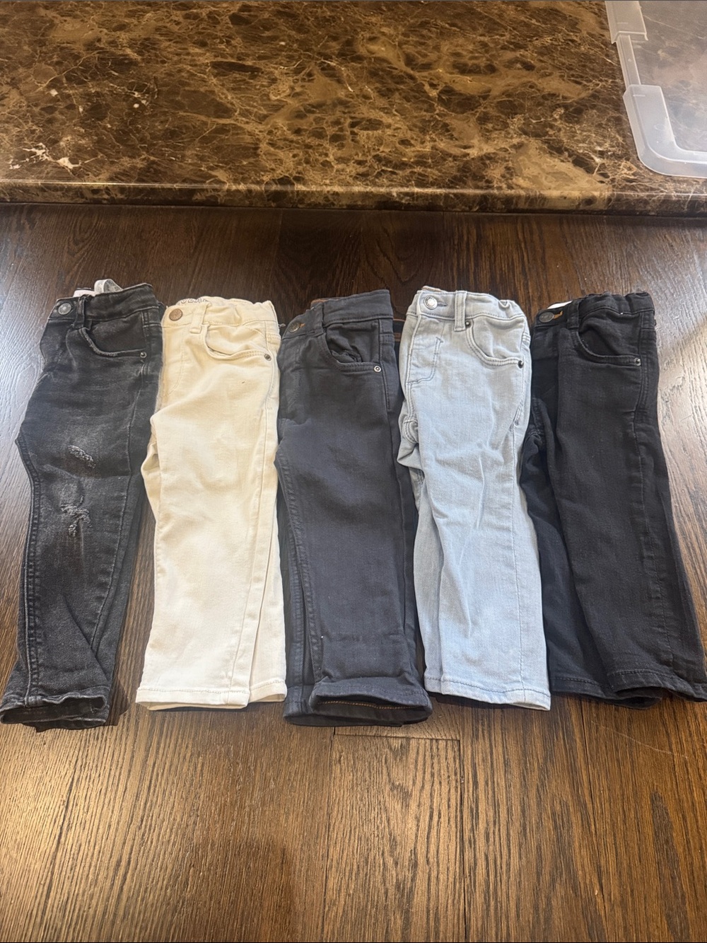 Lot of 5 Zara Kids Stretch Denim Pants in Black, Cream, Charcoal, Light Blue